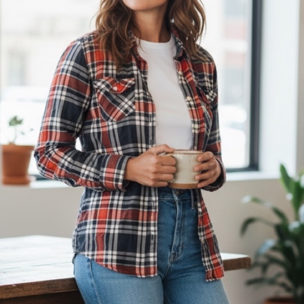 Roots Classic Plaid Button Down Fitted Shirt XS